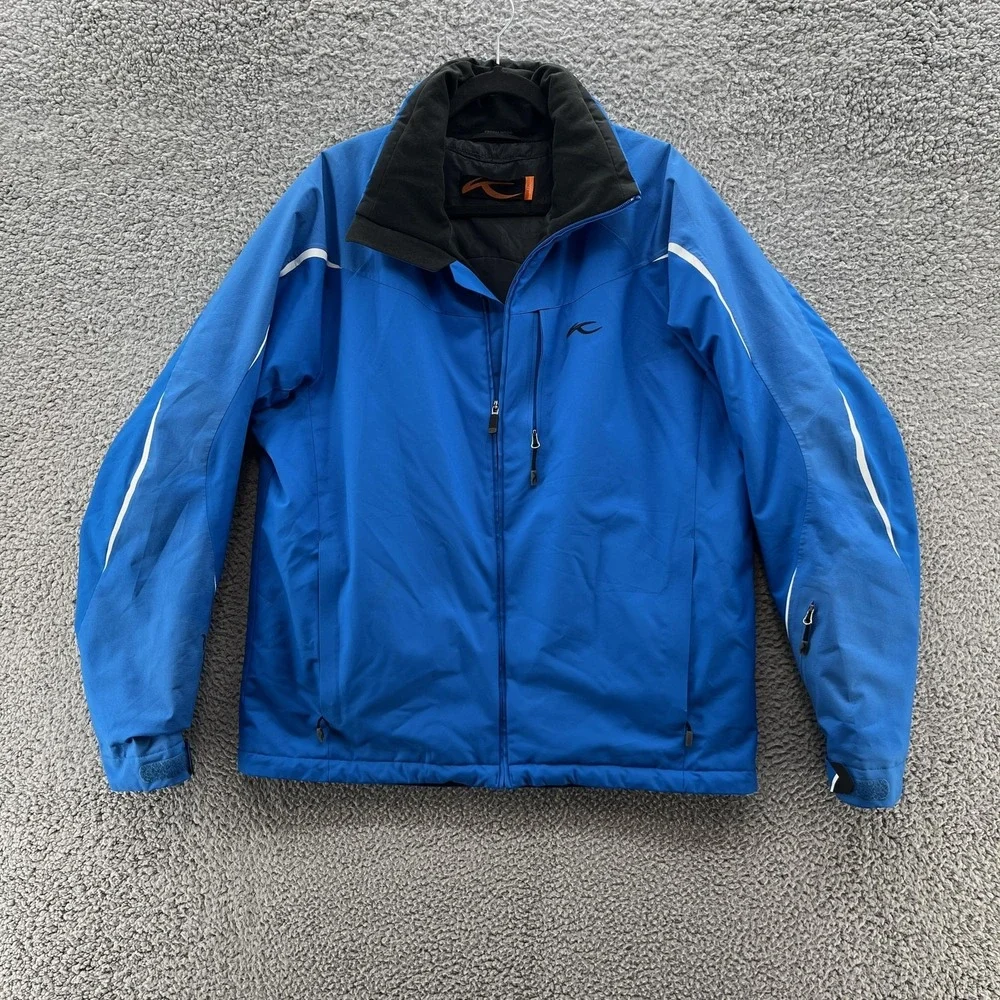 KJUS Ski Jacket Mens Large Blue Dermizax EV‎ Thinsulate Hooded Waterproof Snow